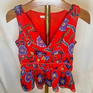 Rebecca Minkoff Red Floral Sleeveless Blouse sz Small
